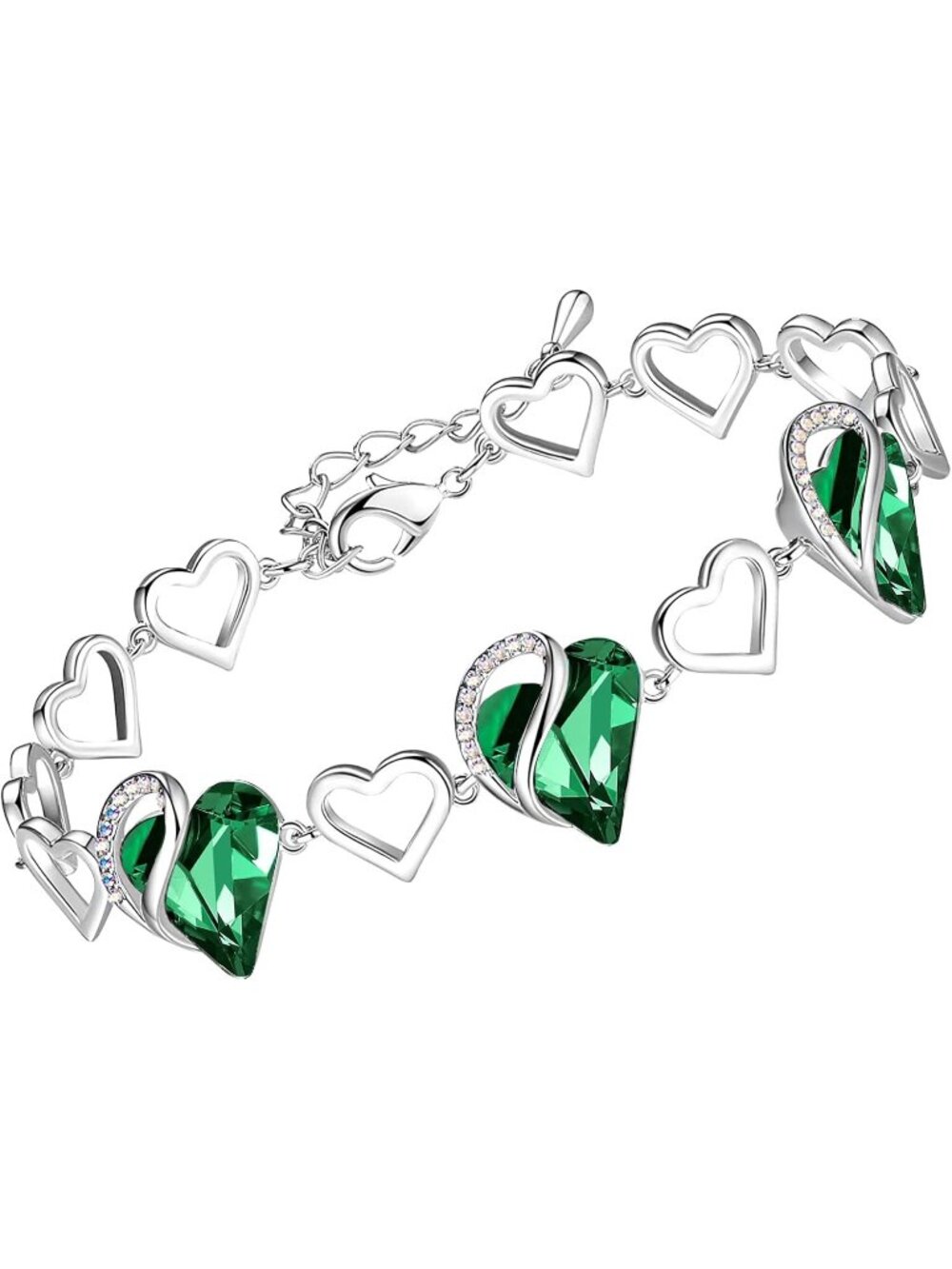 Women's Green Brass  Heart Healing Stone Crystal Healing Stone Crystal Bracelet